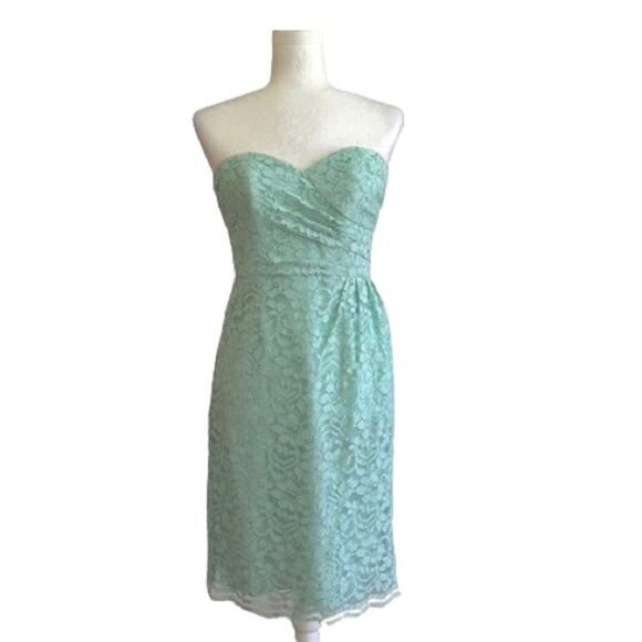 David’s Bridal Mint Green Strapless Lace Gathered Cocktail Dress Size 2 NEW - Picture 1 of 15